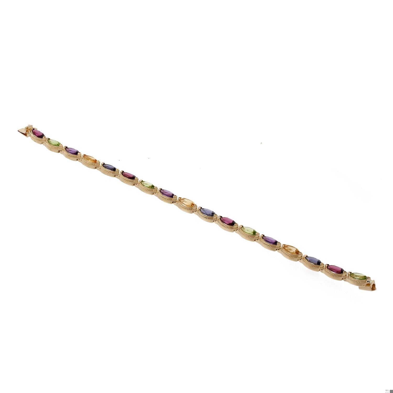 10.00 CTW Multi Colored Marquise Gemstone Bracelet 14K Yellow Gold 7" Ladies