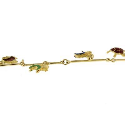 Fabor Charm Bar Link Necklace 18K Yellow Gold Enamel Dangle Charms 17.5" Designer