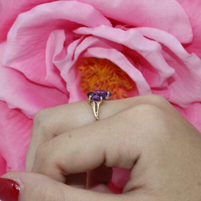 Vintage 2-Stone Amethyst Gem Cocktail Ring 14K Yellow Gold 8 x 6 mm Oval SZ 4.75