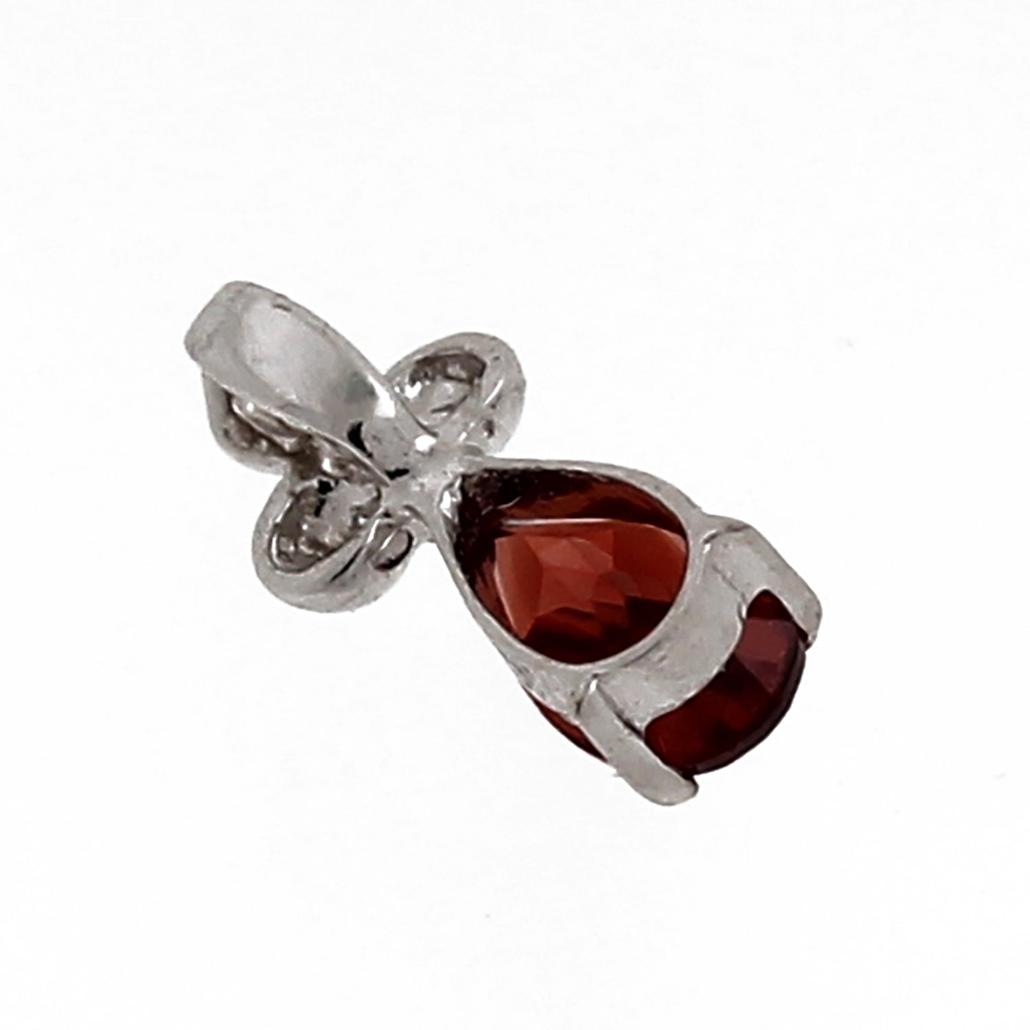 Vintage Garnet Gem Pear Pendant 14K White Gold 0.28 CT 0.35"