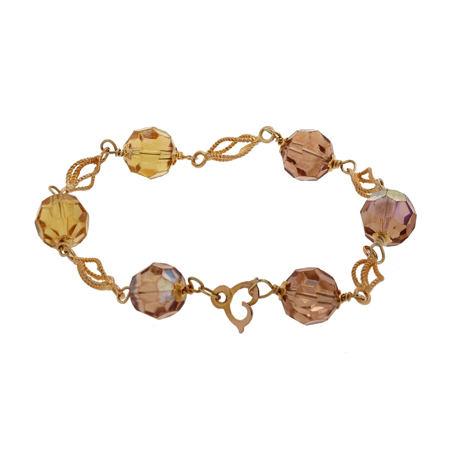 Yellow Crystal Gemstone Ball Bracelet 14K Yellow Gold 9.50 mm Faceted Gems 7.5"