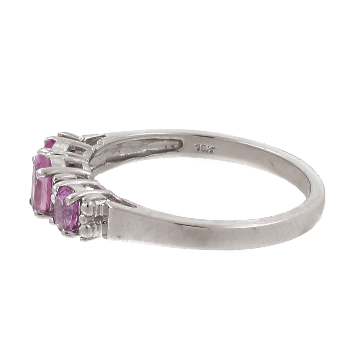 3-Stone Pink Topaz Diamond Accented Ring 10K White Gold 0.64 CTW SZ 7 Estate