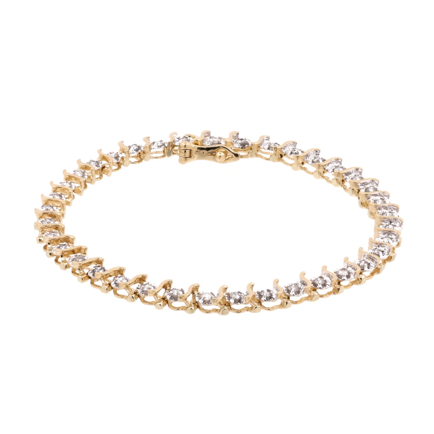 1.00 TW S-Link Diamond Tennis Bracelet 14K Gold 6.75" Estate