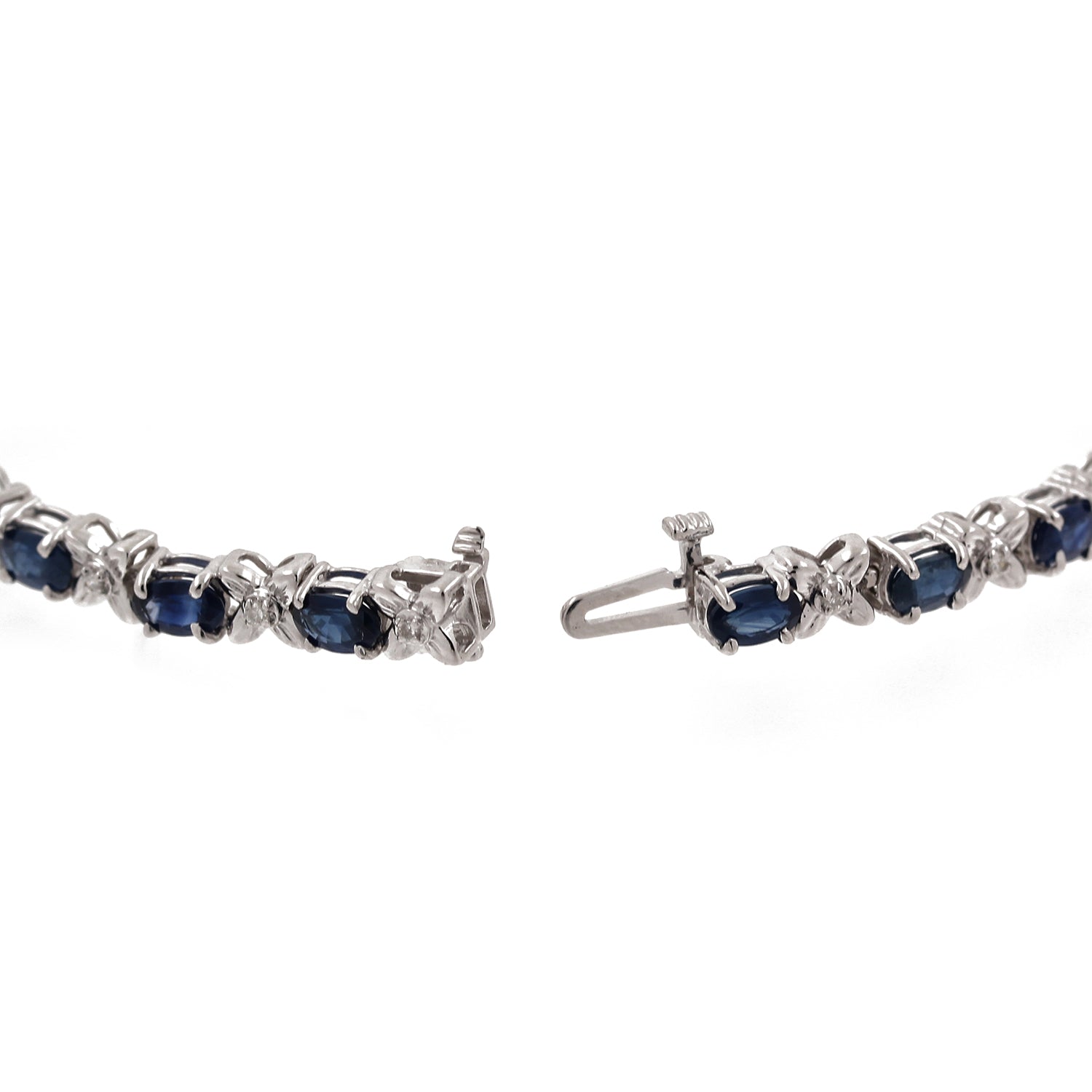 14K White Gold Floral Sapphire Diamond Bracelet7.25" 7.35 CTW