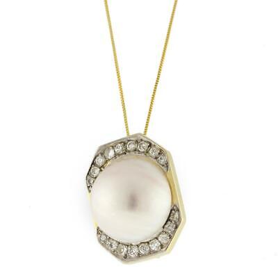 Estate Mabe Pearl Diamond Slider Pendant 14K Yellow Gold 1.15 CTW Diamonds 1"