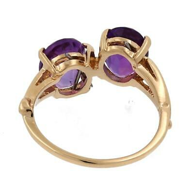 Vintage 2-Stone Amethyst Gem Cocktail Ring 14K Yellow Gold 8 x 6 mm Oval SZ 4.75