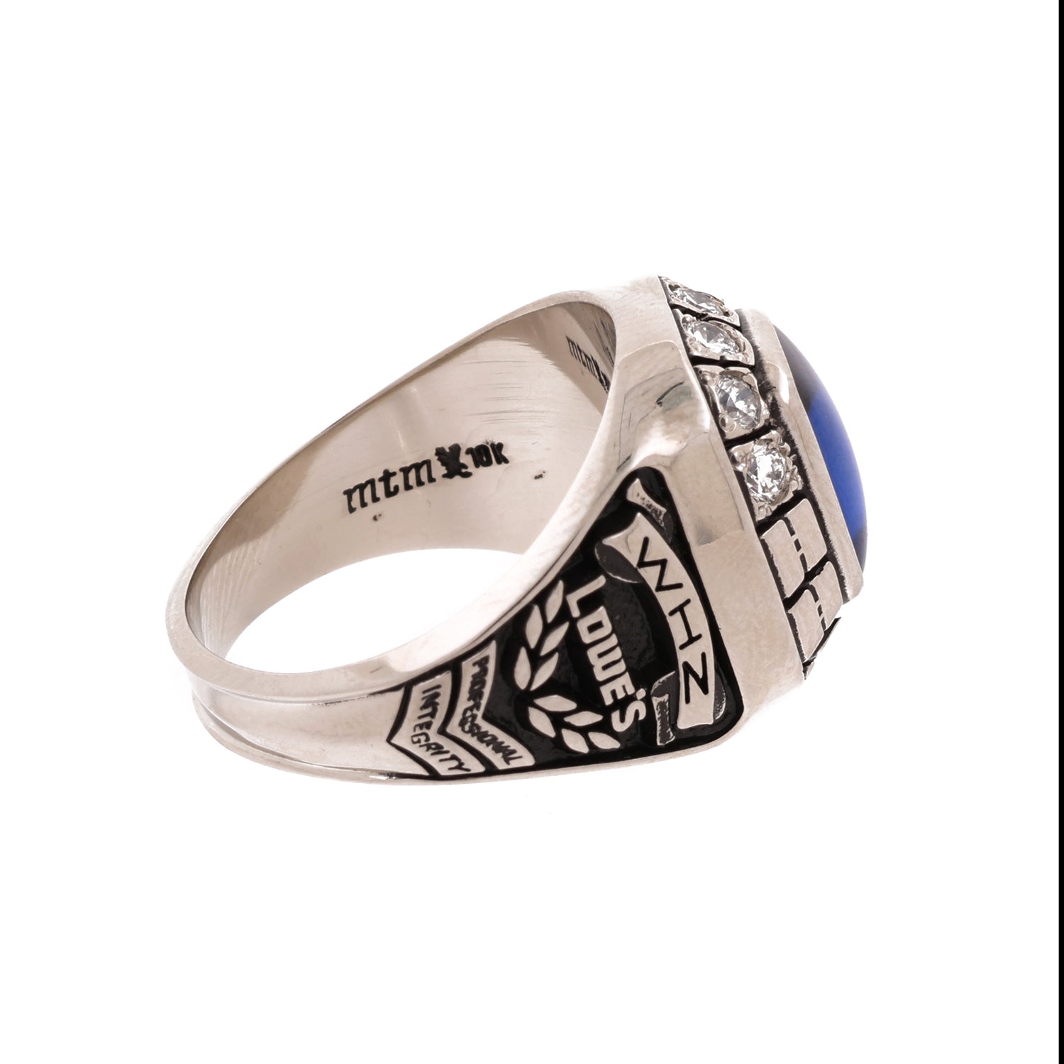 Men's Class Ring Lowe's Company 2015 10K White Gold Blue Spinel Diamond SZ 12.25