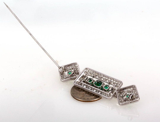 Platinum Natural Colombian Emeralds & Old Euro Diamond Brooch 15.50 CTW GIA Cert