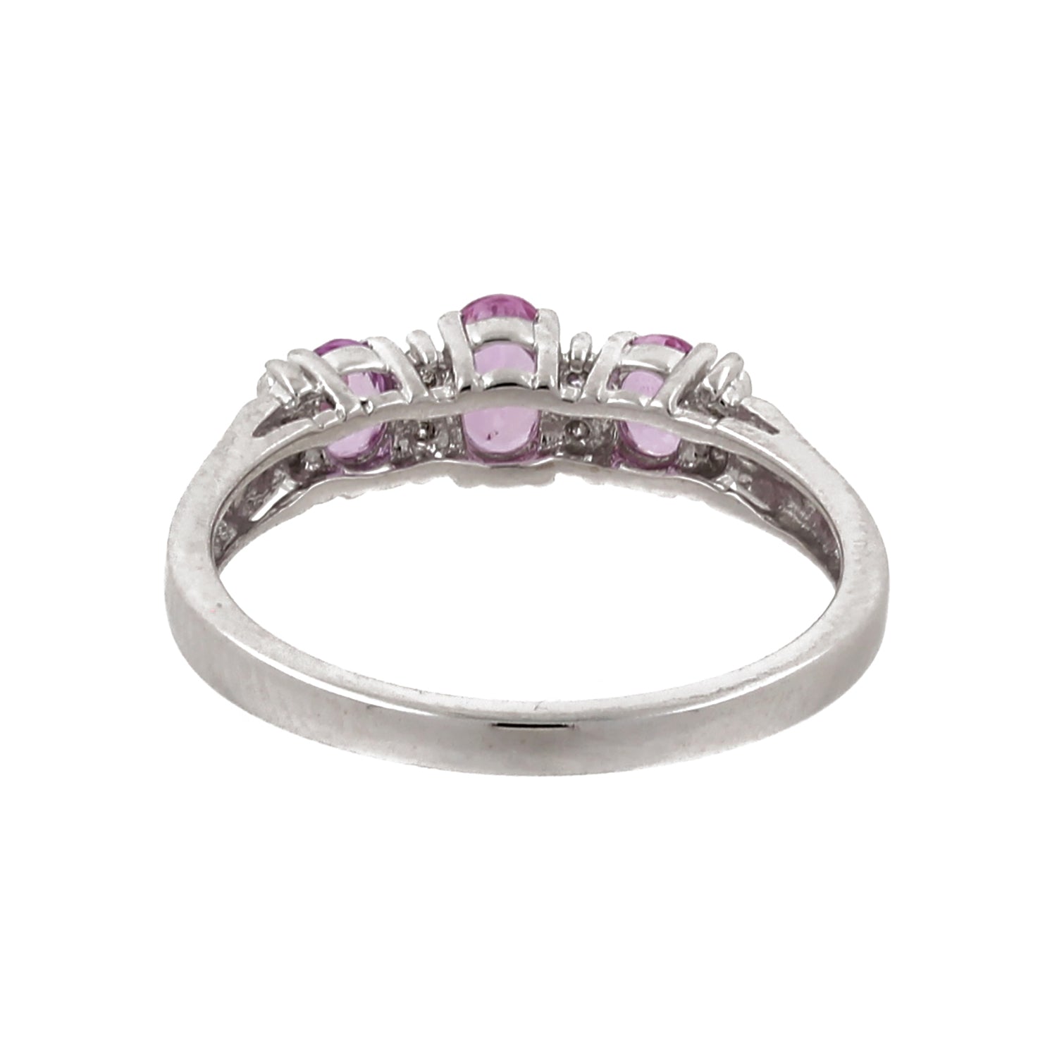 3-Stone Pink Topaz Diamond Accented Ring 10K White Gold 0.64 CTW SZ 7 Estate