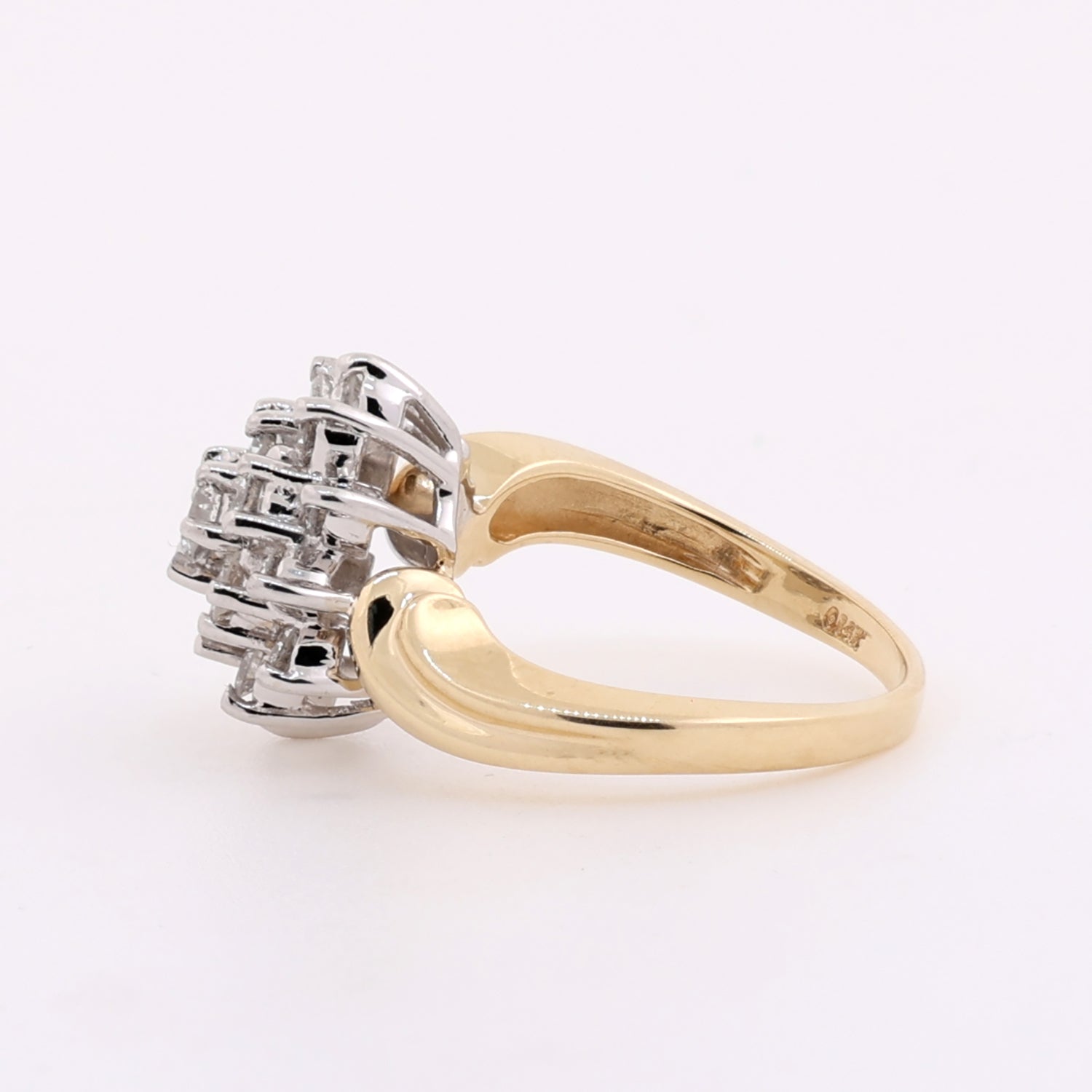 Diamond Flower Cocktail Ring 14K Two-Tone Gold 2.20 TW Diamonds Size 6 Vintage