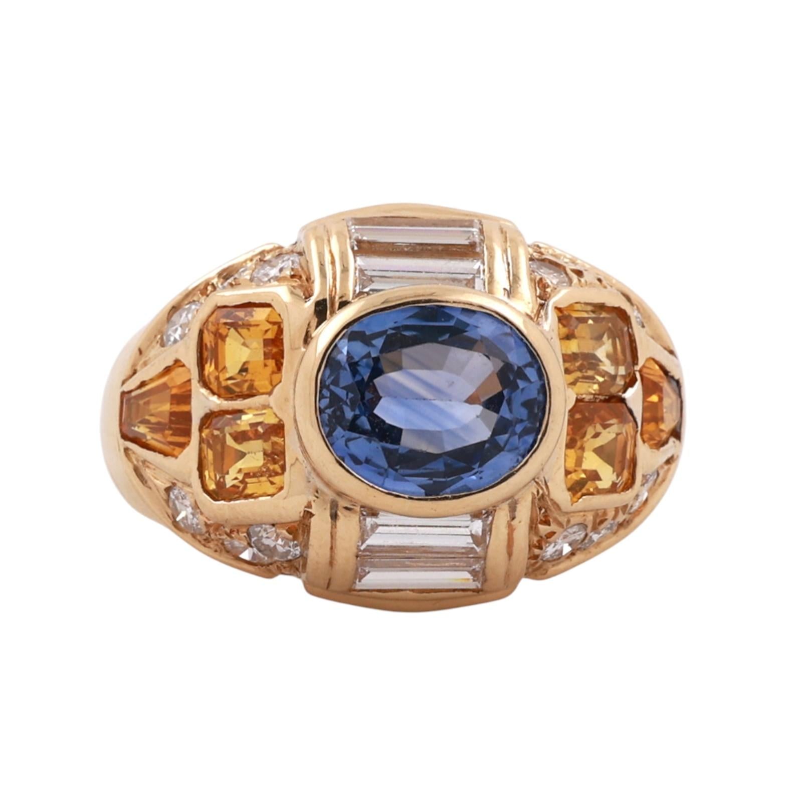 GIA Blue Yellow Sapphire Diamond Ring 18K Gold 4.50CT TW Estate 7.75