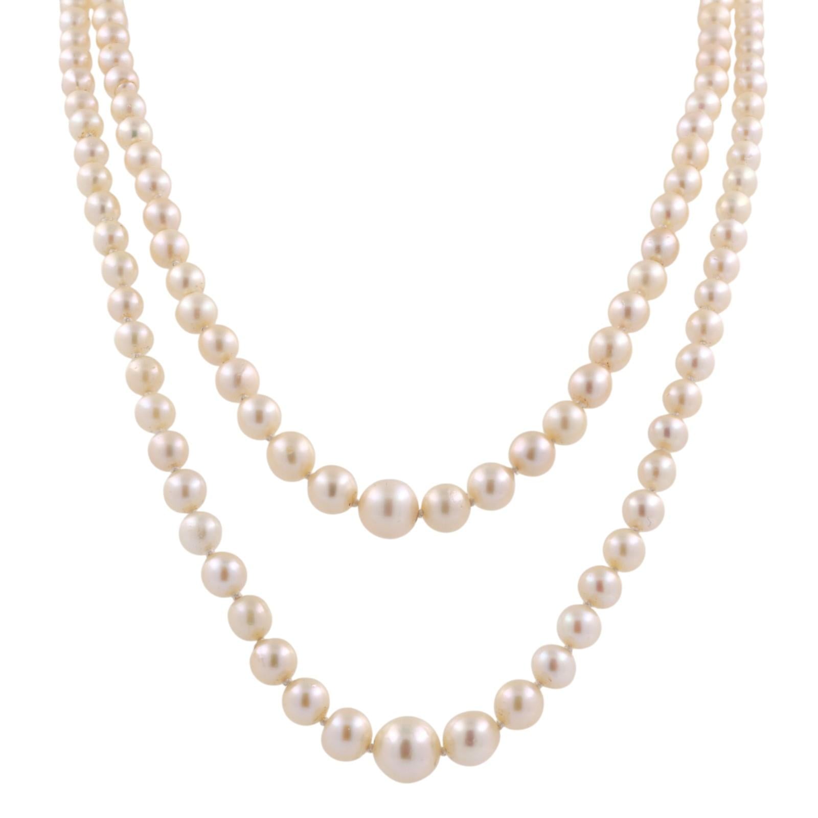 GIA Akoya Pearl Necklace Double Strand 18" 14K White Gold Clasp Vintage Estate