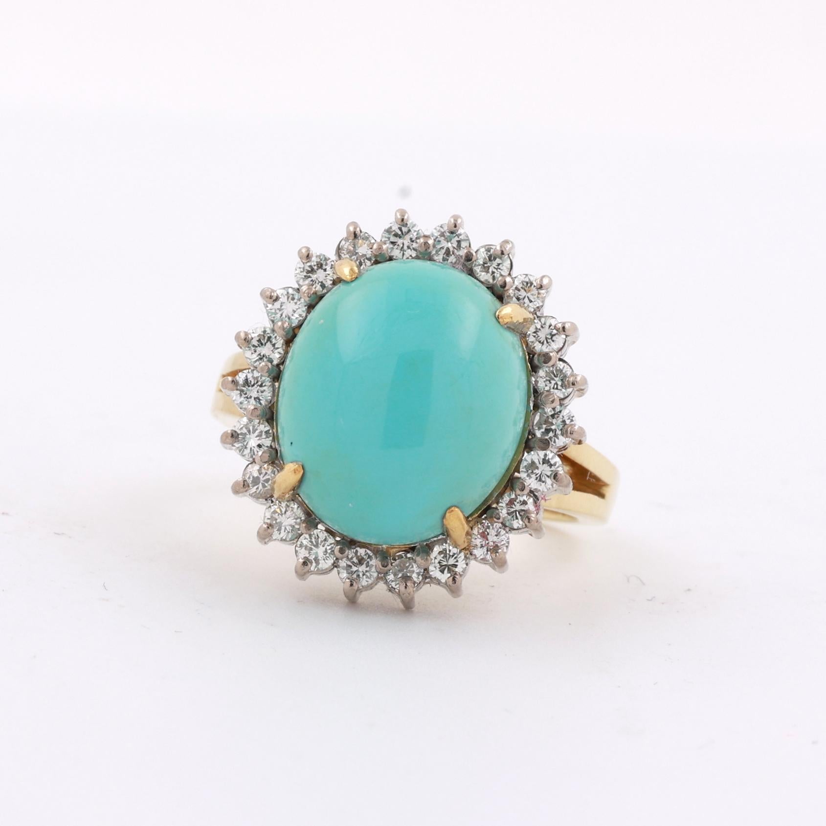 7.25 CT GIA Certified Natural Turquoise Halo Diamond Ring Two-Tone Gold Size 6.5