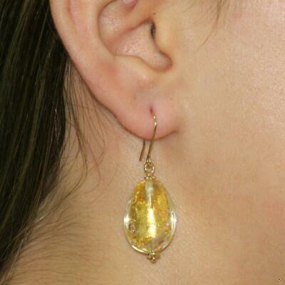 14K Yellow Gold Acrylic Leaf Drop Dangle Earrings Wire Hook 1.5" Ladies