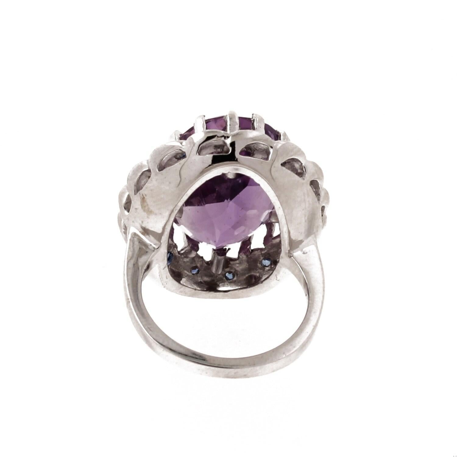 Amethyst Sapphire Halo Statement Ring 14K White Gold 11.79 CTW Size 5.25 Estate