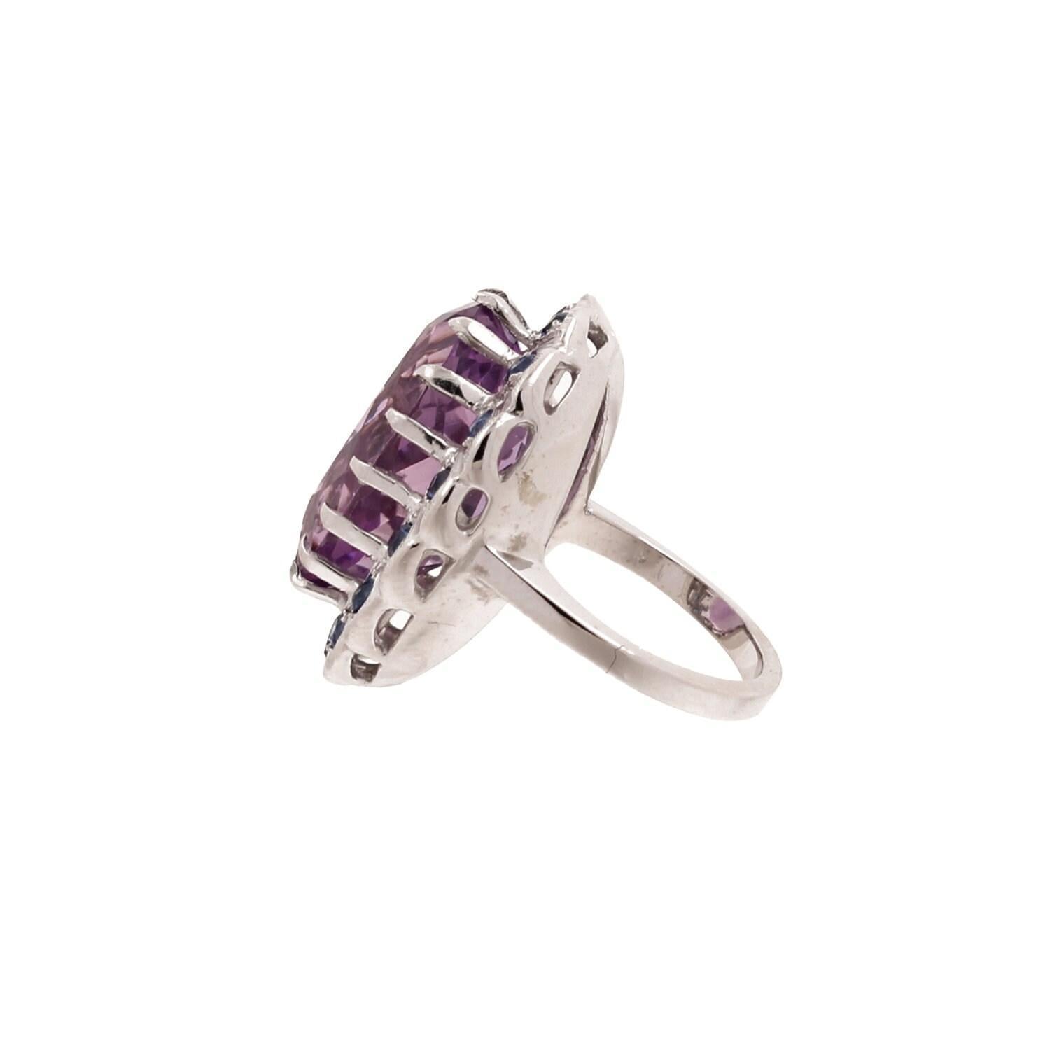 Amethyst Sapphire Halo Statement Ring 14K White Gold 11.79 CTW Size 5.25 Estate