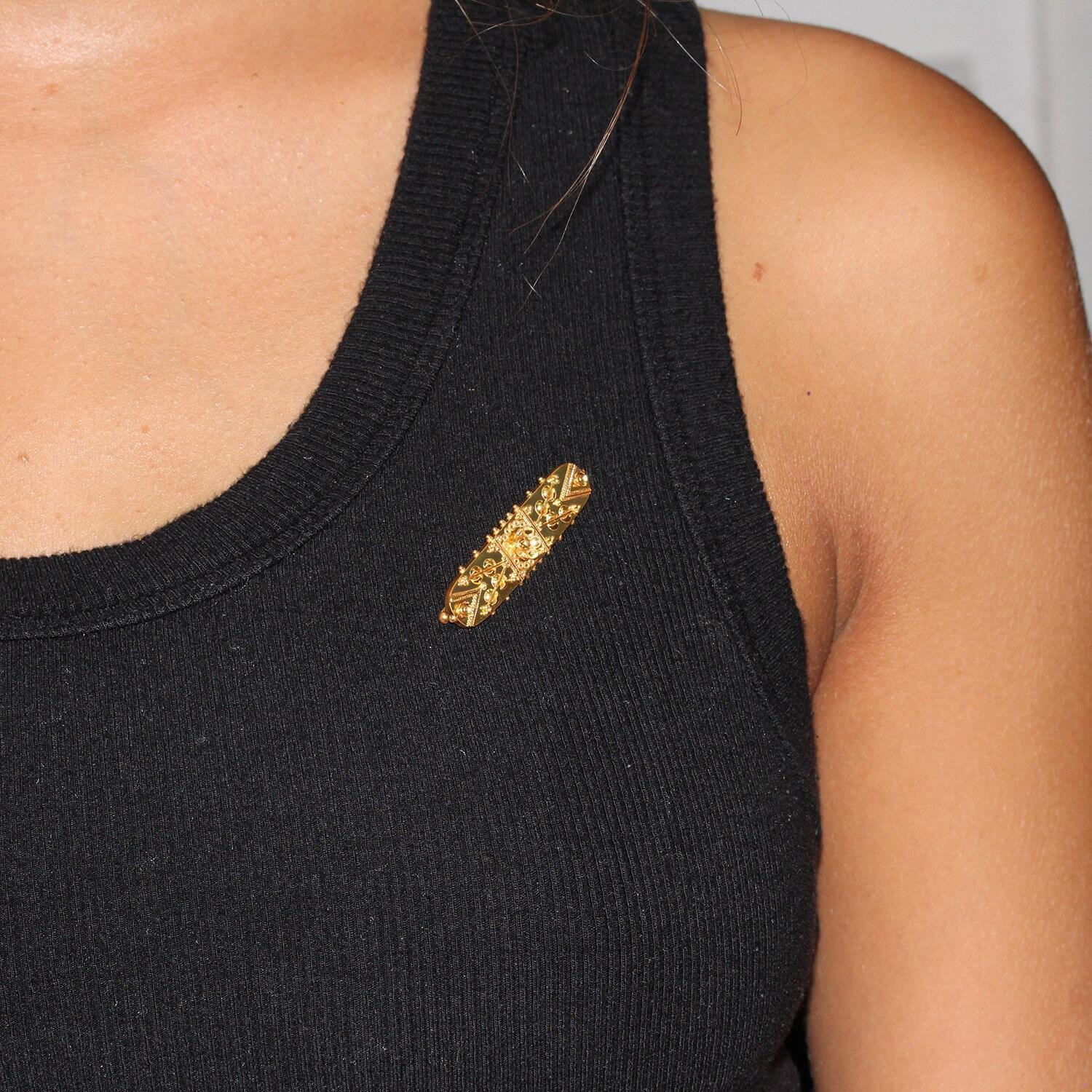 Antique Victorian 15CT Yellow Gold Etruscan Revival Bar Pin Brooch 1.60"