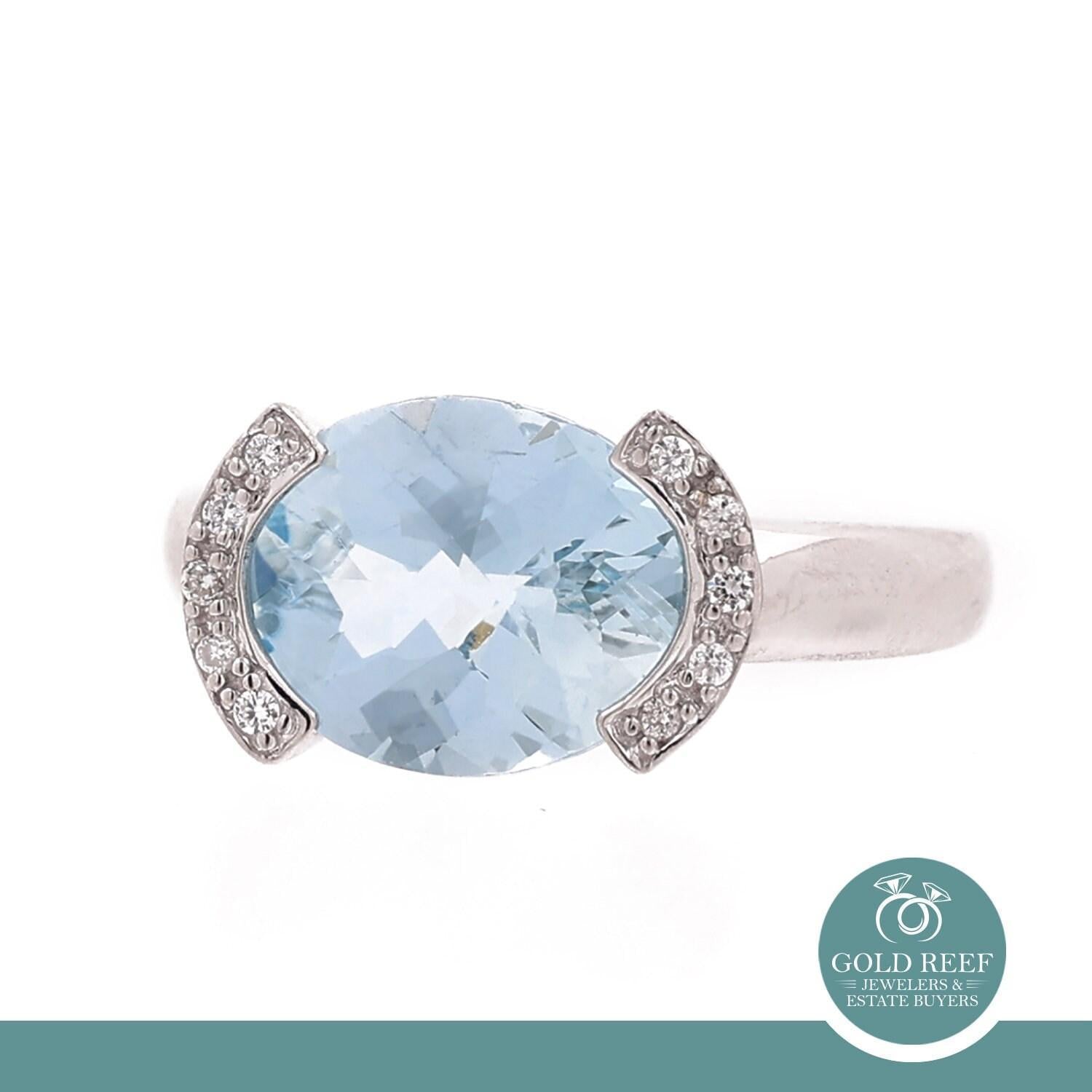 Blue Topaz Diamond Cocktail Ring 14K White Gold 3.95 CTW Size 7.25 Ladies Estate