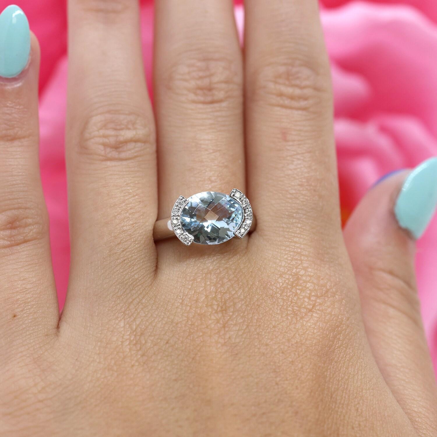 Blue Topaz Diamond Cocktail Ring 14K White Gold 3.95 CTW Size 7.25 Ladies Estate