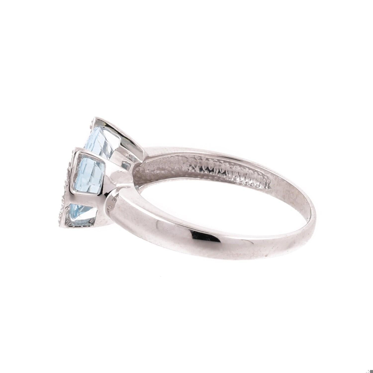Blue Topaz Diamond Cocktail Ring 14K White Gold 3.95 CTW Size 7.25 Ladies Estate