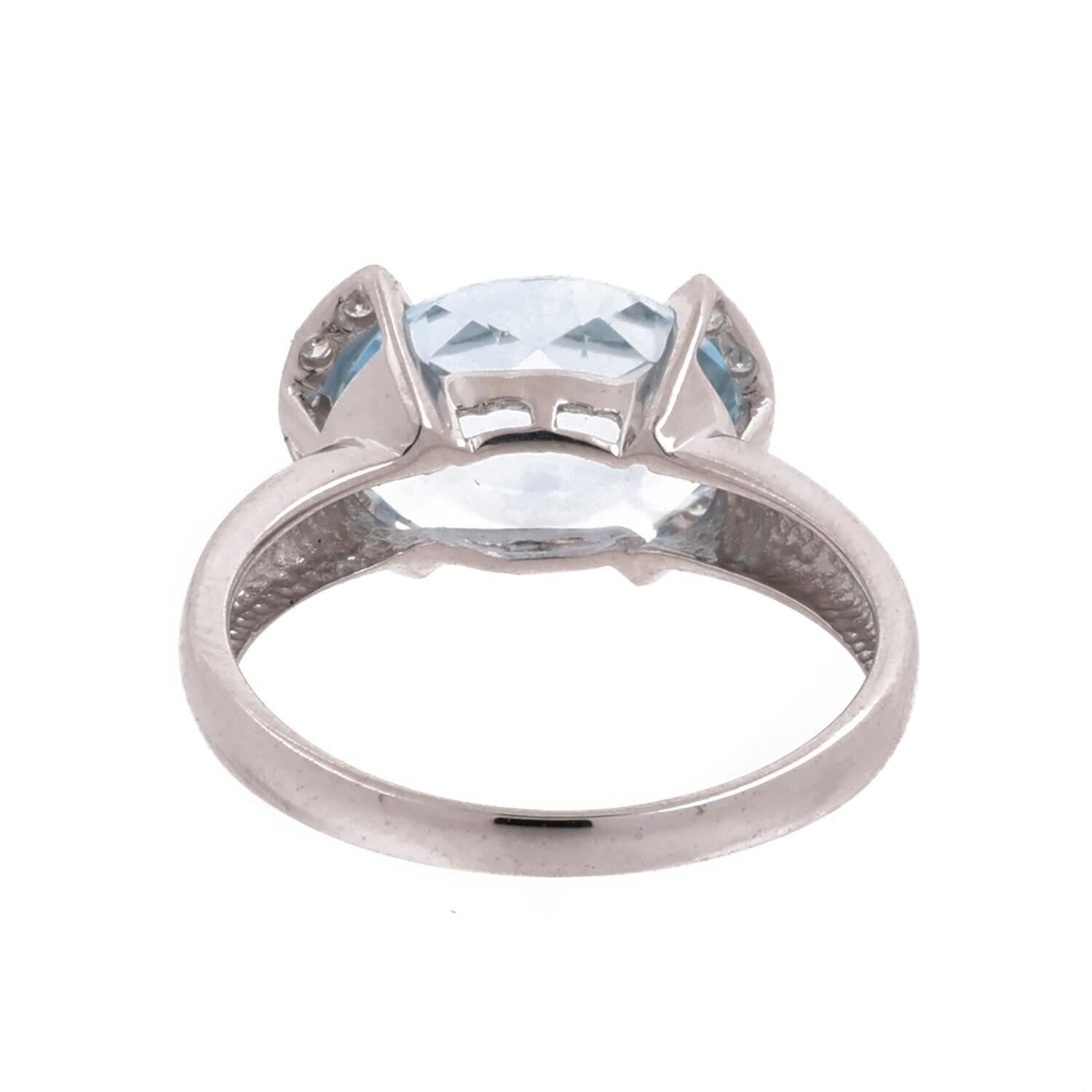 Blue Topaz Diamond Cocktail Ring 14K White Gold 3.95 CTW Size 7.25 Ladies Estate