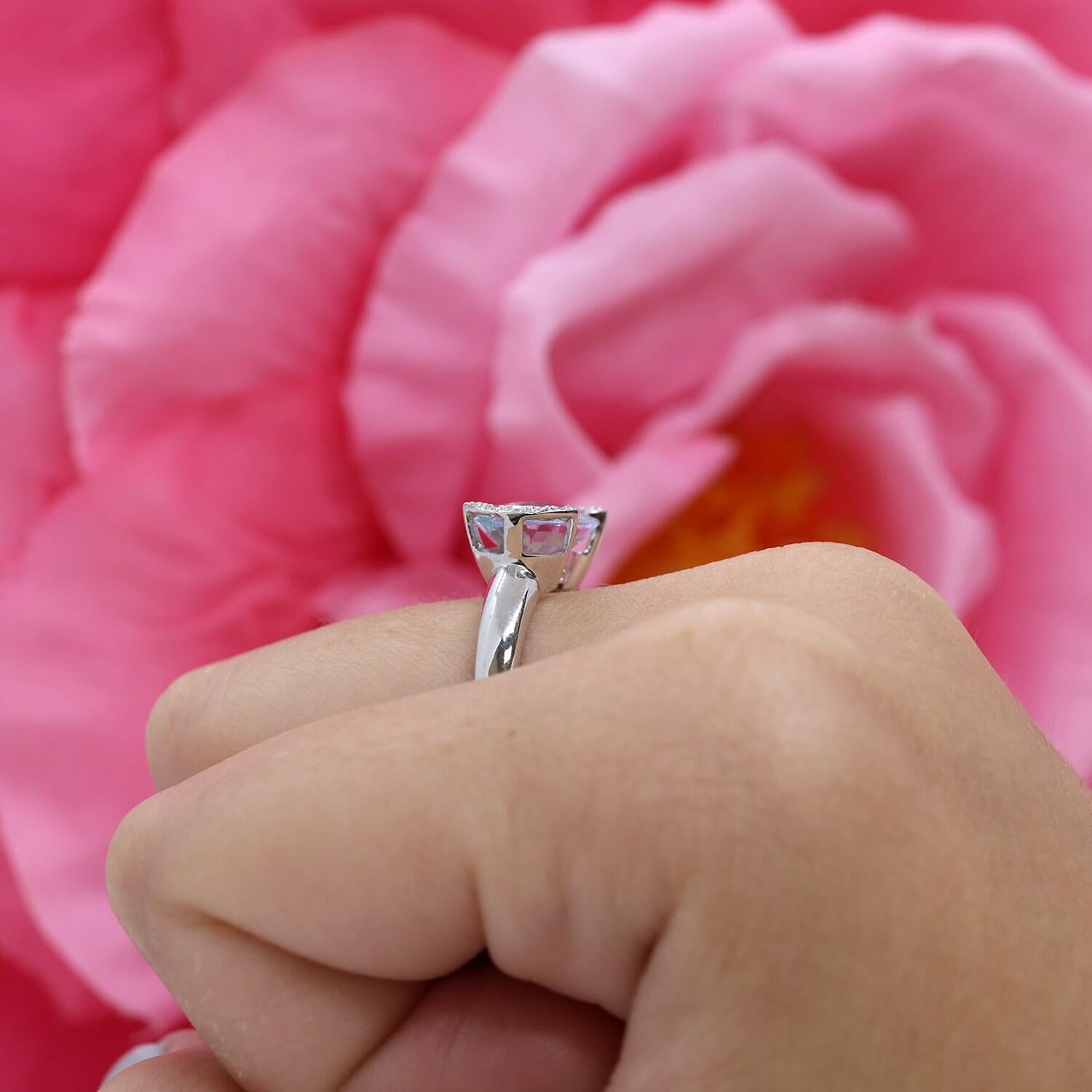 Blue Topaz Diamond Cocktail Ring 14K White Gold 3.95 CTW Size 7.25 Ladies Estate