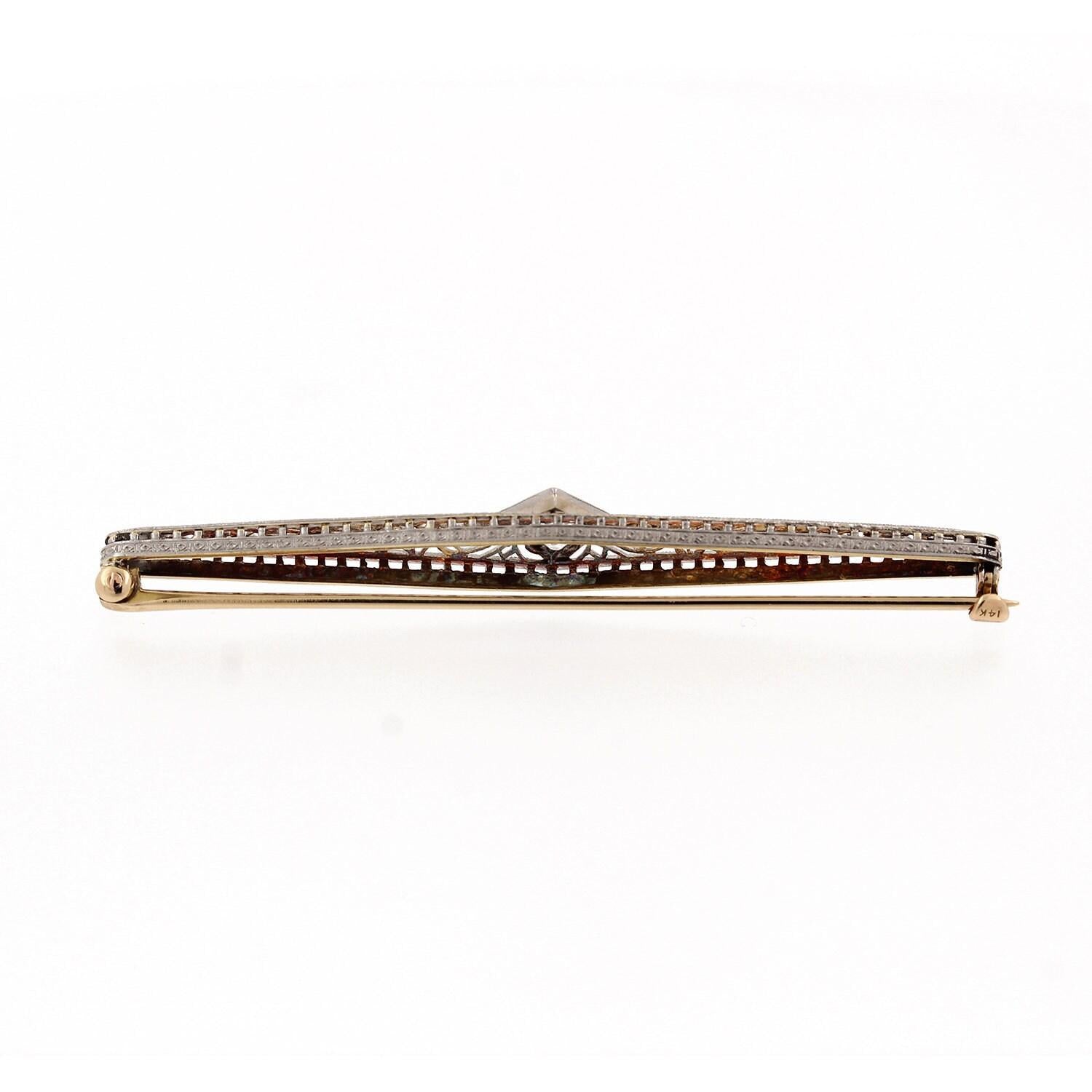 Art Deco Diamond Filigree Brooch Pin 14K Two-Tone Gold 0.50 TW Old Euro Diamond