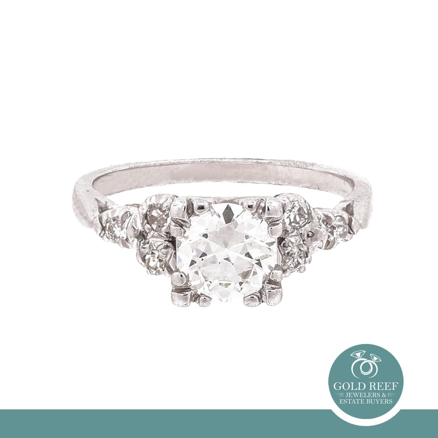 Vintage Round Solitaire Diamond Engagement Ring GIA 0.94 TW Platinum Size 5.75