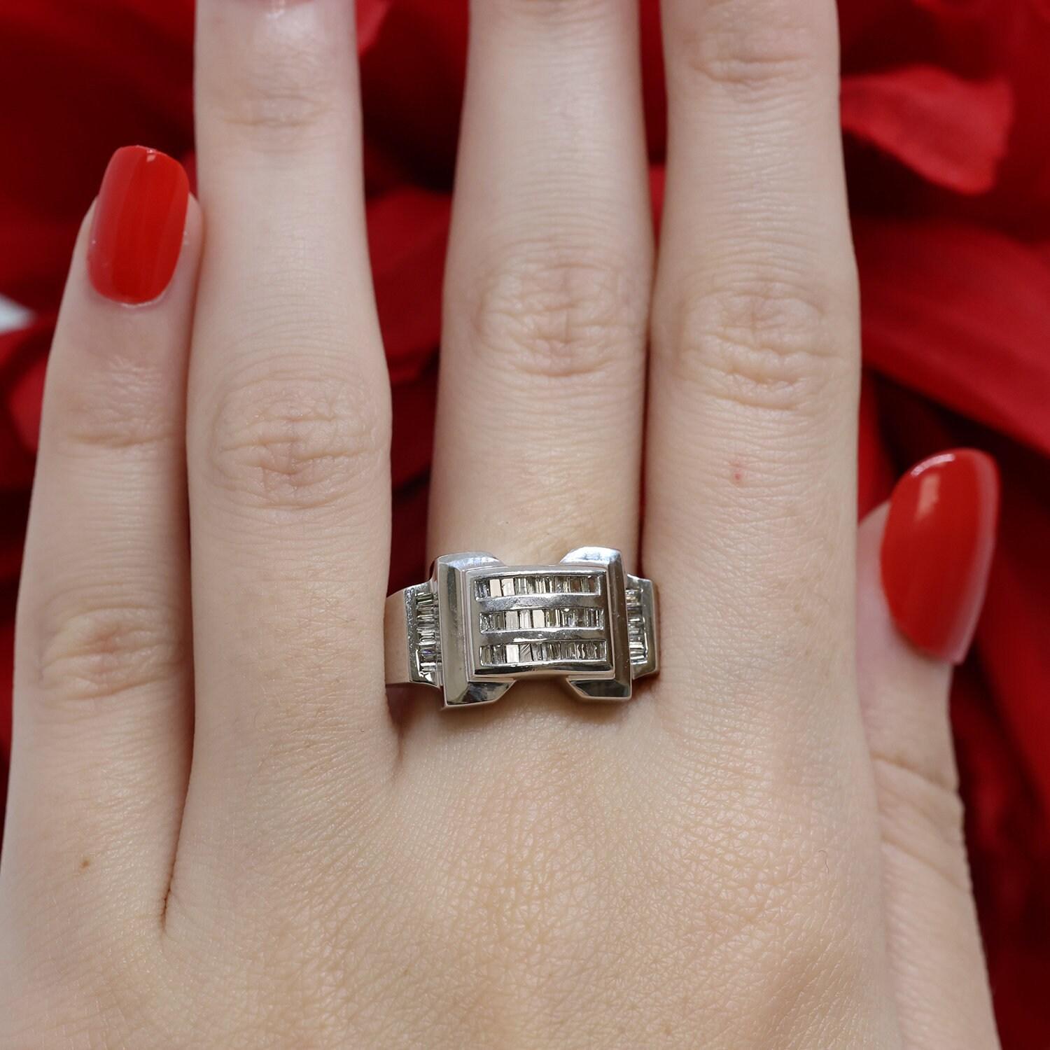 Baguette Cut Diamond Band Ring White Gold 0.75 CTW Size 10.5 Estate