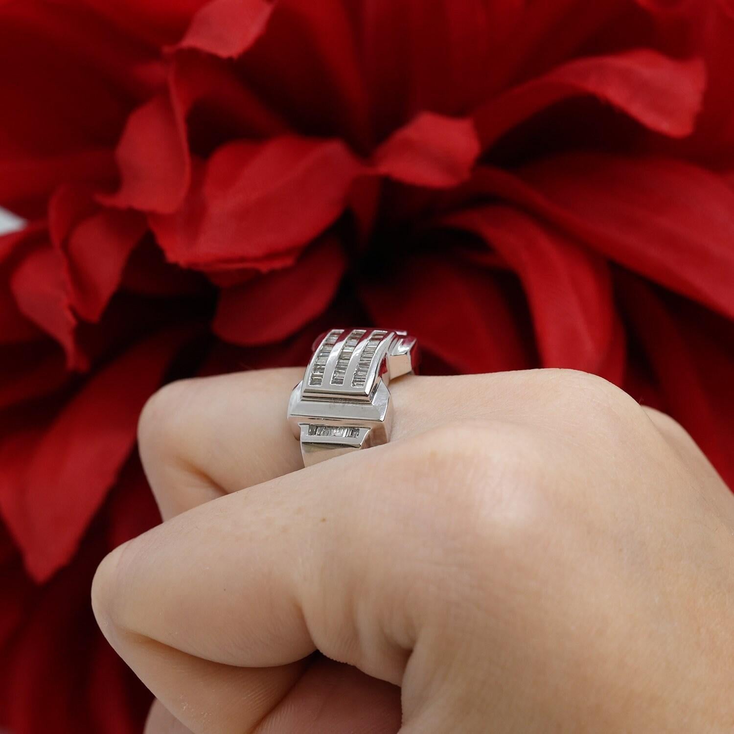 Baguette Cut Diamond Band Ring White Gold 0.75 CTW Size 10.5 Estate