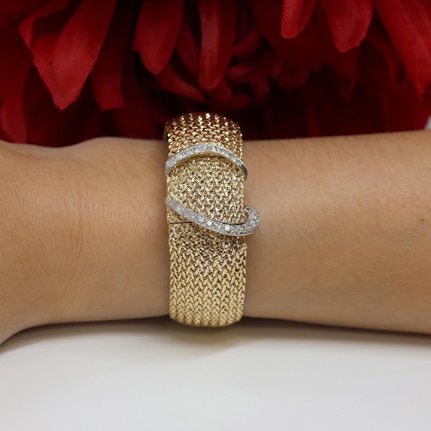 Baume & Mercier Ladies Diamond Watch Mesh Bracelet 14K Yellow Gold 0.50 TW 7"