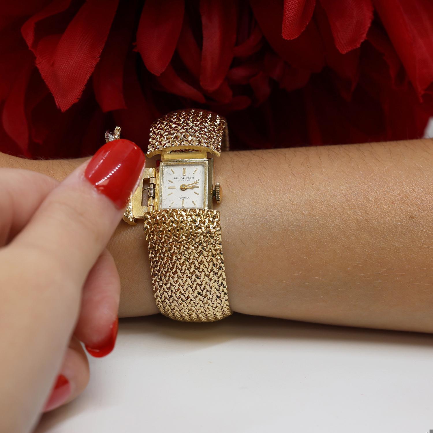 Baume & Mercier Ladies Diamond Watch Mesh Bracelet 14K Yellow Gold 0.50 TW 7"