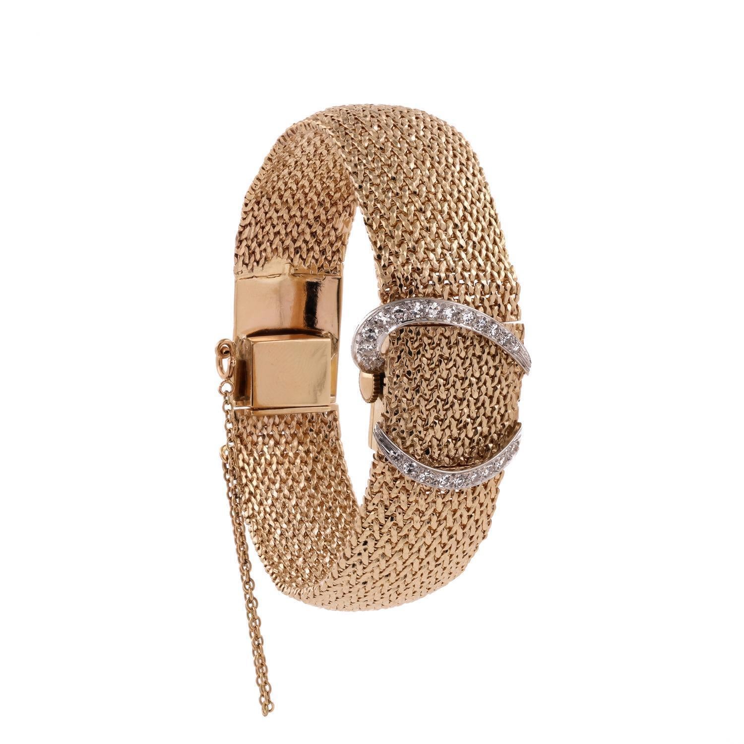 Baume & Mercier Ladies Diamond Watch Mesh Bracelet 14K Yellow Gold 0.50 TW 7"
