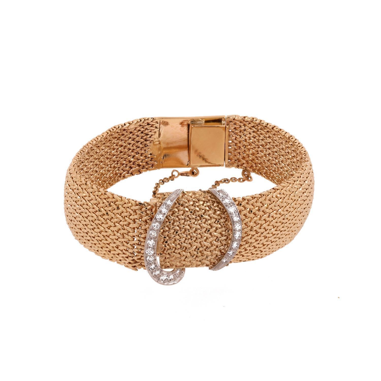 Baume & Mercier Ladies Diamond Watch Mesh Bracelet 14K Yellow Gold 0.50 TW 7"