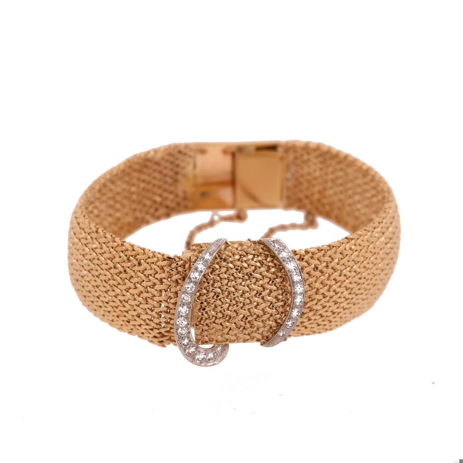 Baume & Mercier Ladies Diamond Watch Mesh Bracelet 14K Yellow Gold 0.50 TW 7"