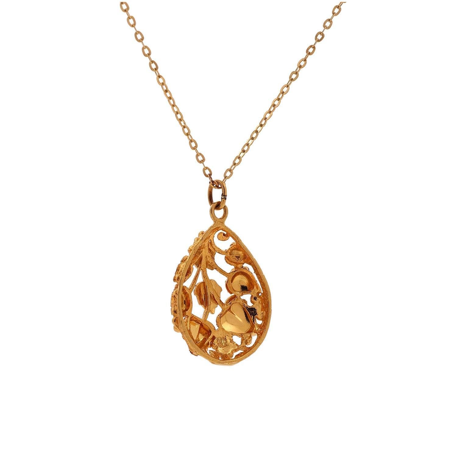 Black Hills Teardrop Pendant Chain Necklace Grape Leaf 10K 12K Tri-Colored Gold