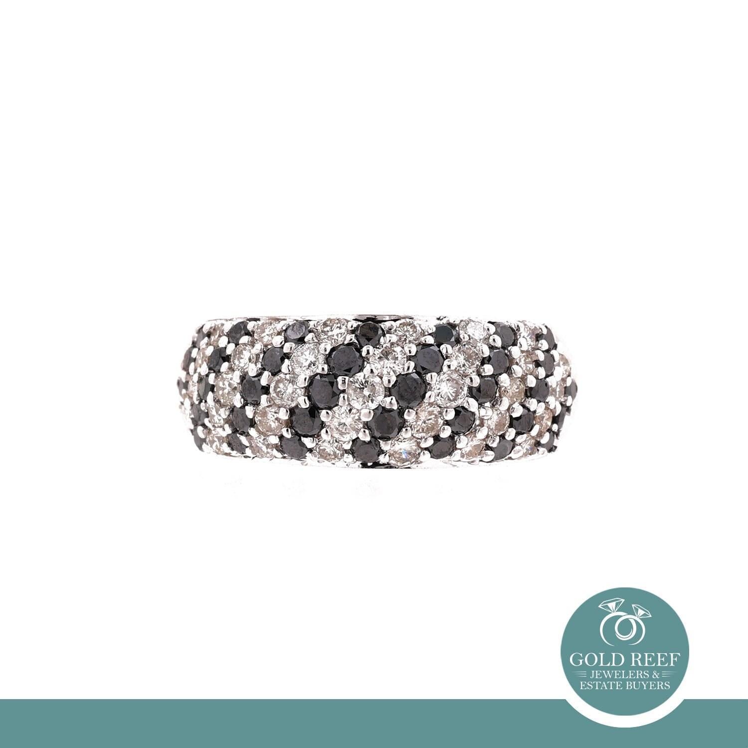 Black and White Diamond Band Ring 14K White Gold 1.59 CTW Size 7.5 Estate