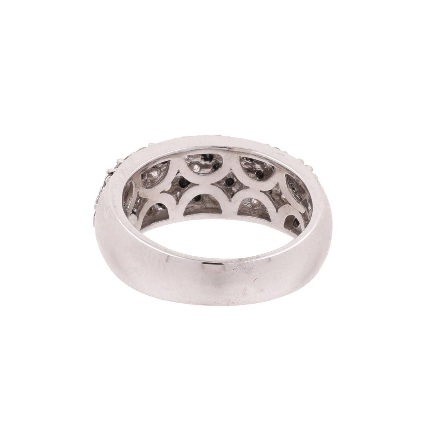 Black and White Diamond Band Ring 14K White Gold 1.59 CTW Size 7.5 Estate