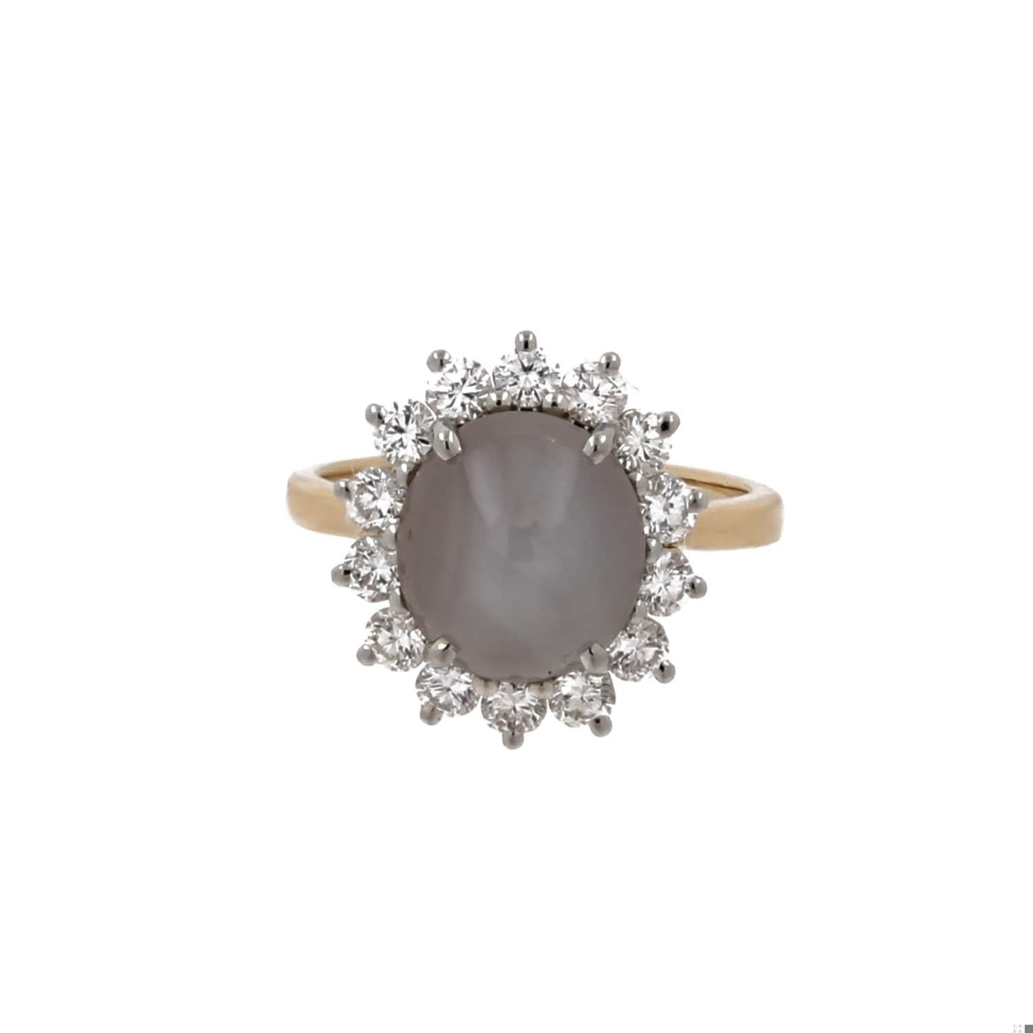 Cabochon Star Sapphire Halo Diamond Ring Two-Tone Gold Size 4.5 Ladies Vintage
