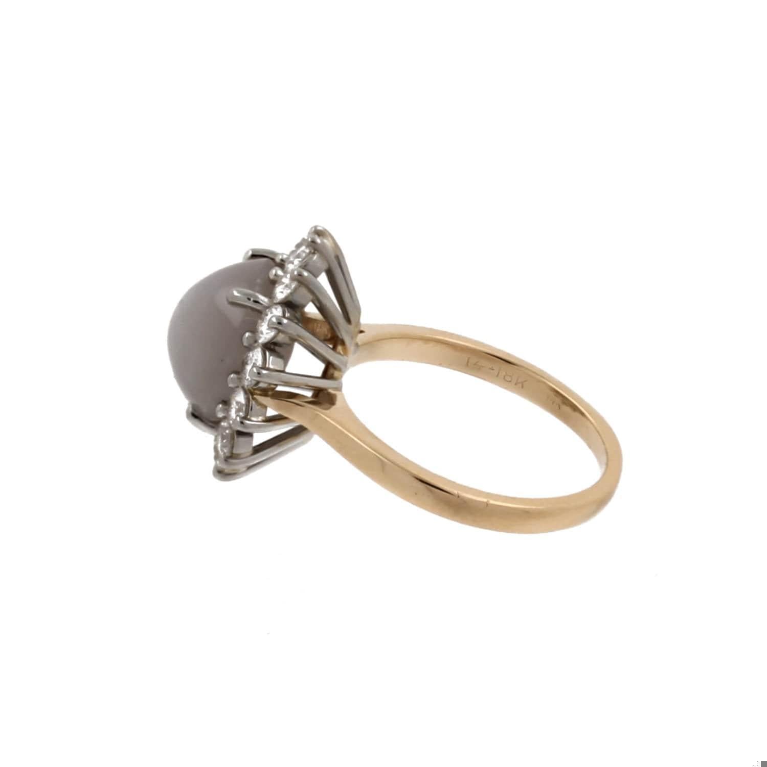 Cabochon Star Sapphire Halo Diamond Ring Two-Tone Gold Size 4.5 Ladies Vintage