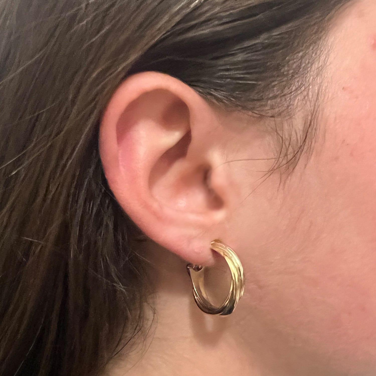 Cartier 18K Tri-Color Gold Trinity Hoop Earrings Omega Backs Round 0.80" Estate