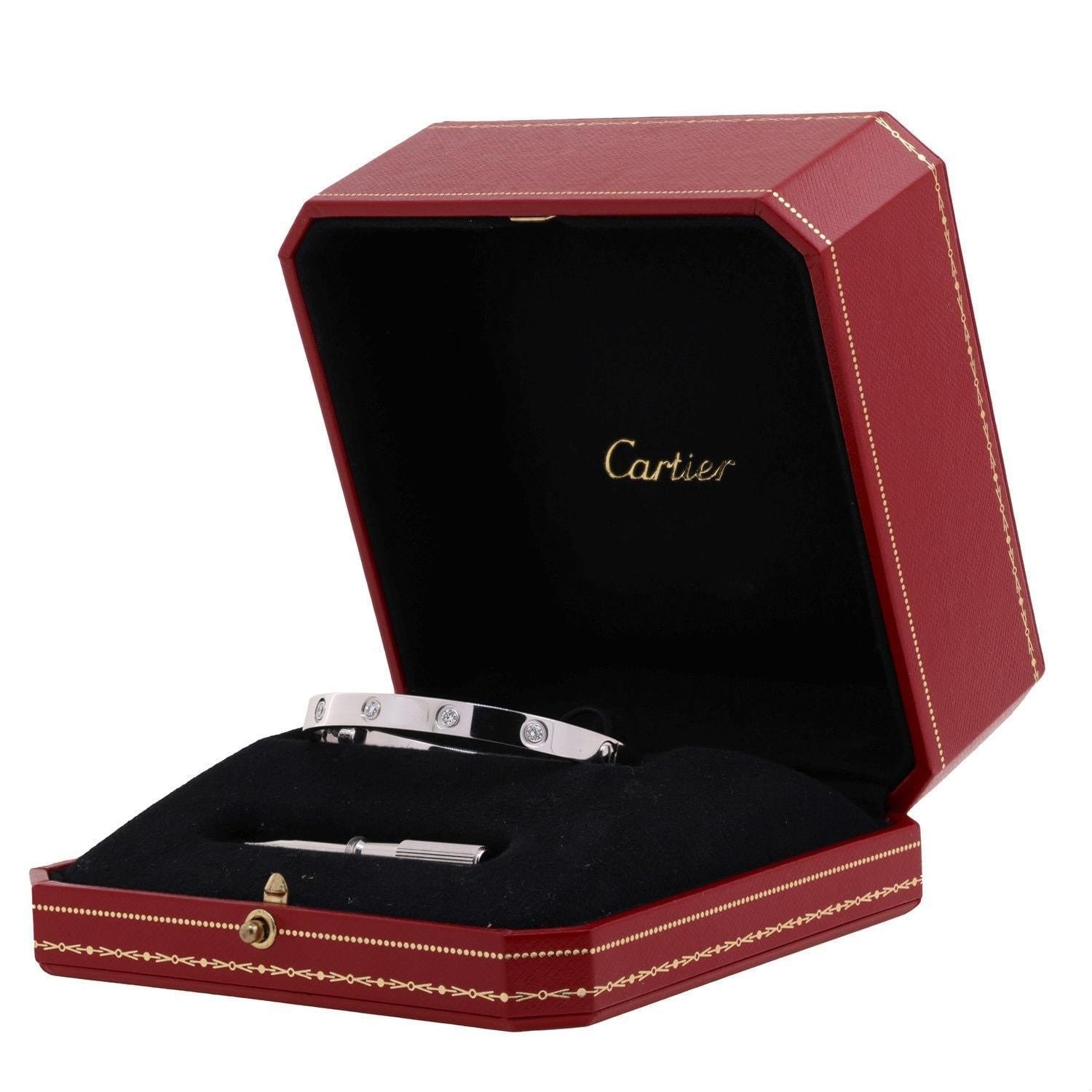 Cartier Love 10 Diamonds 18k White Gold Bangle Size 18 Screwdriver Paper Box