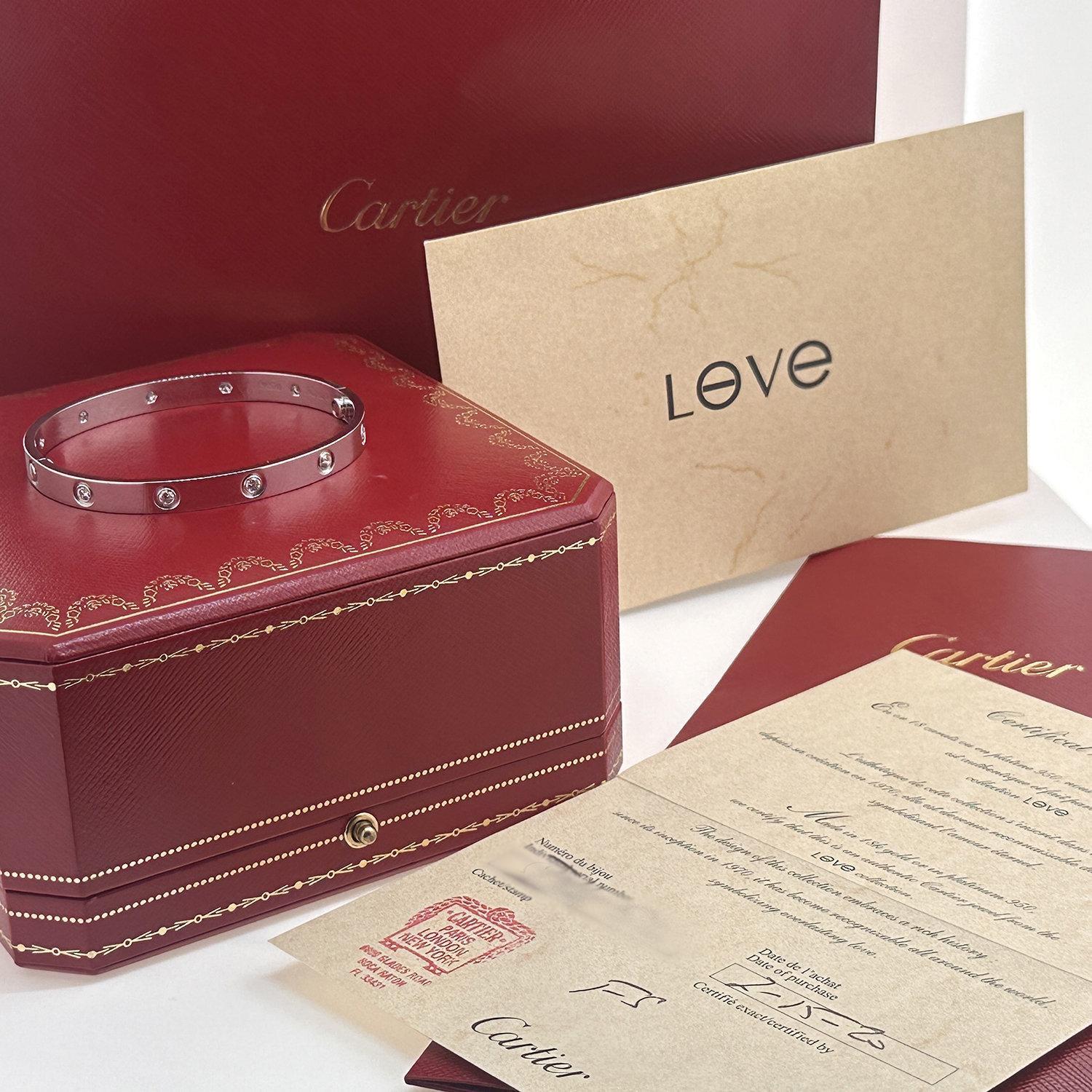 Cartier Love 10 Diamonds 18k White Gold Bangle Size 18 Screwdriver Paper Box