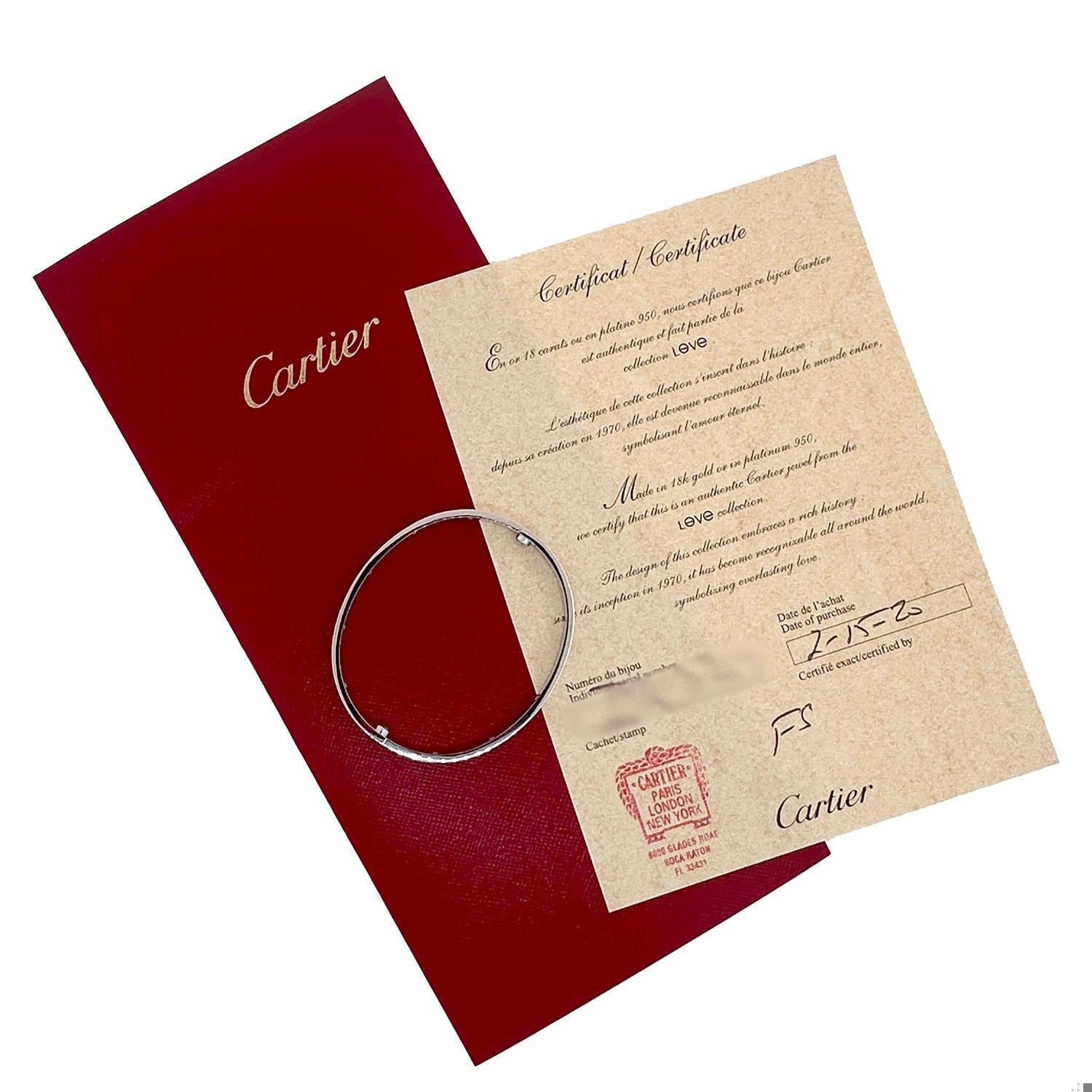 Cartier Love 10 Diamonds 18k White Gold Bangle Size 18 Screwdriver Paper Box