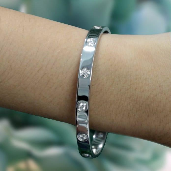 Cartier Love 10 Diamonds 18k White Gold Bangle Size 18 Screwdriver Paper Box
