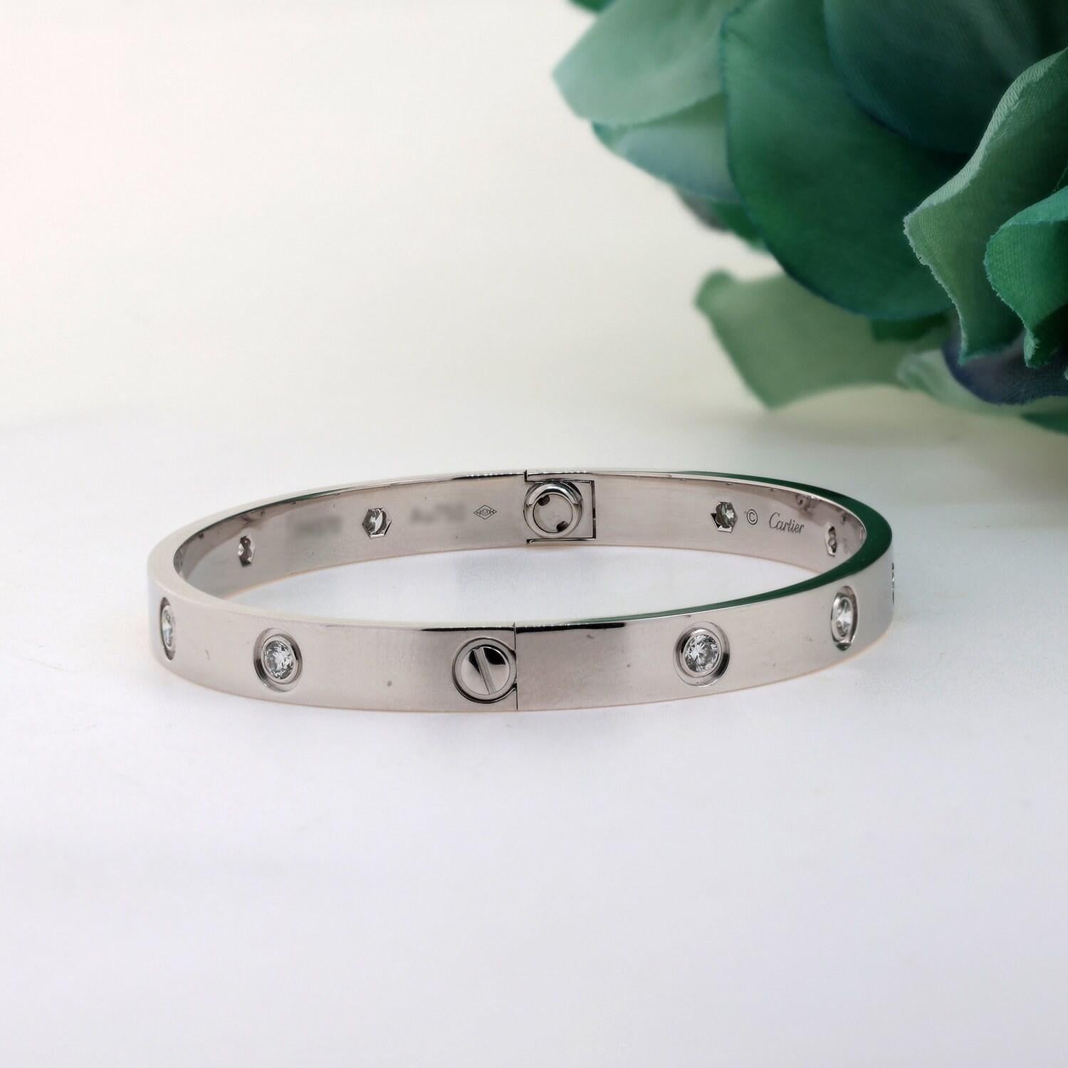 Cartier Love 10 Diamonds 18k White Gold Bangle Size 18 Screwdriver Paper Box