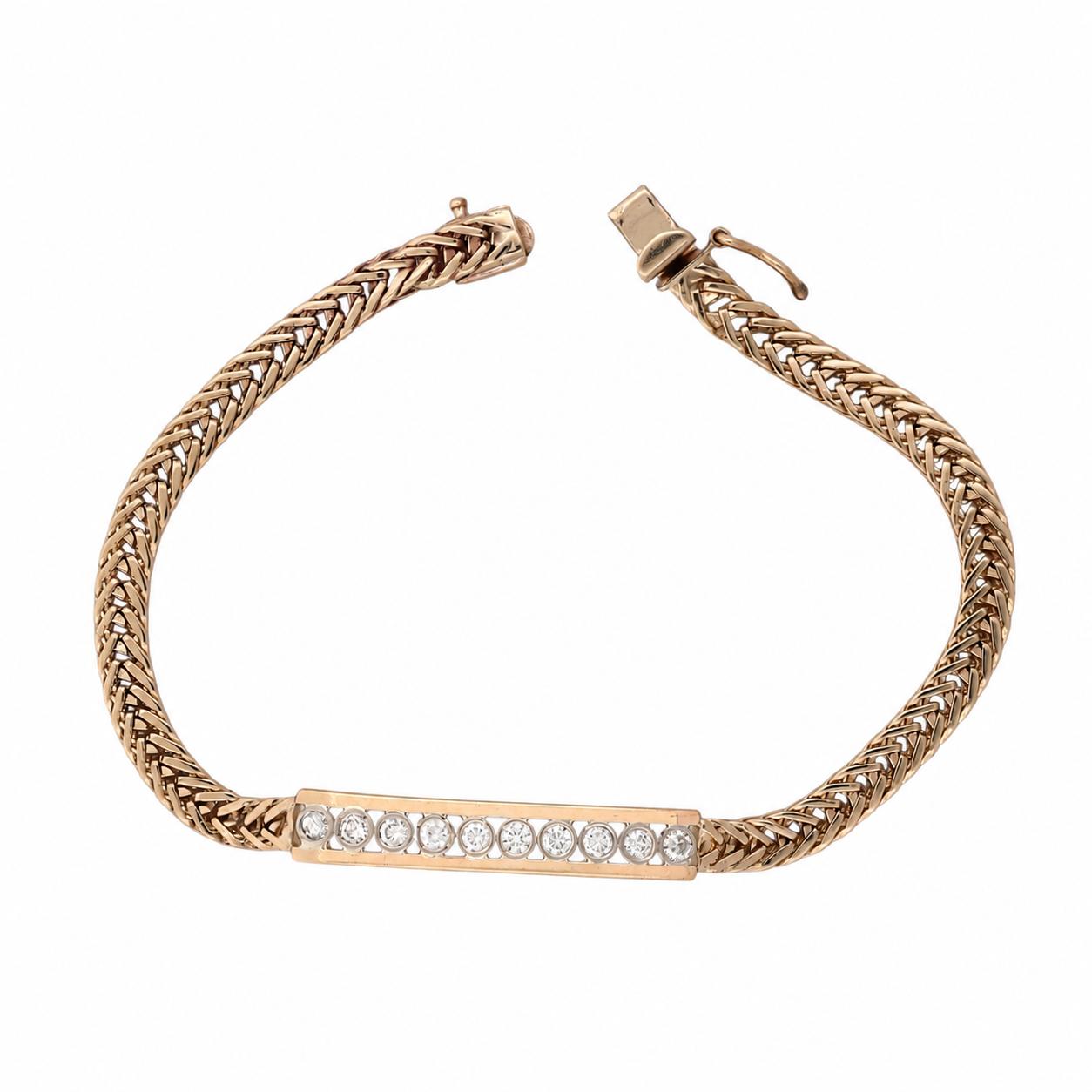 Two Tone Gold 0.75 CTW Diamond Bar Spiga Link Bracelet 7.25"