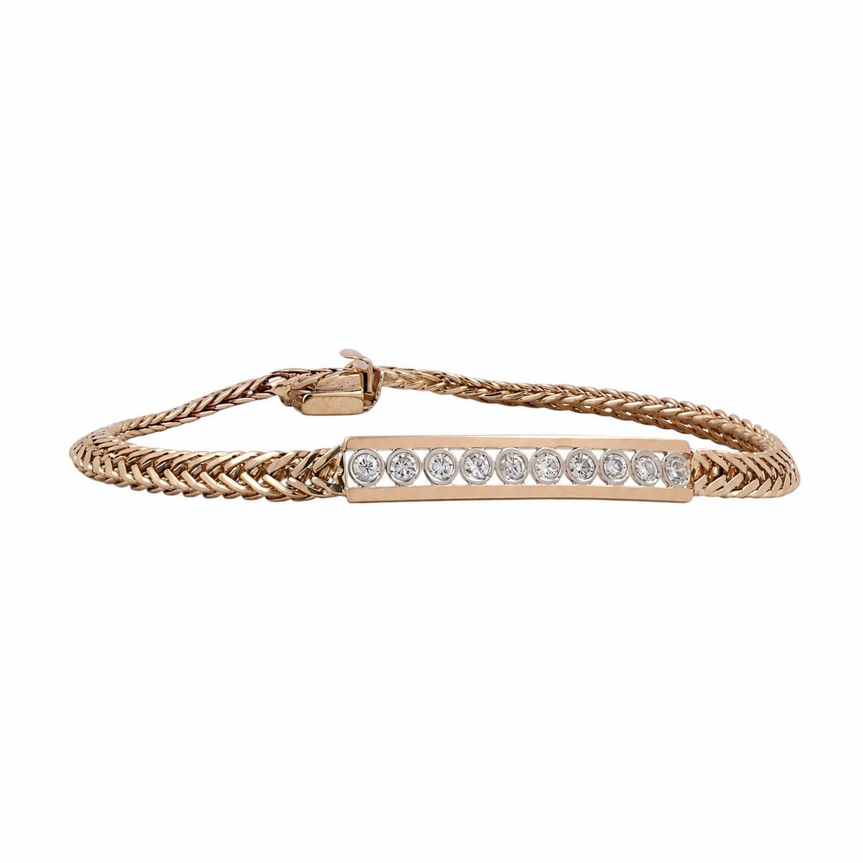 Two Tone Gold 0.75 CTW Diamond Bar Spiga Link Bracelet 7.25"