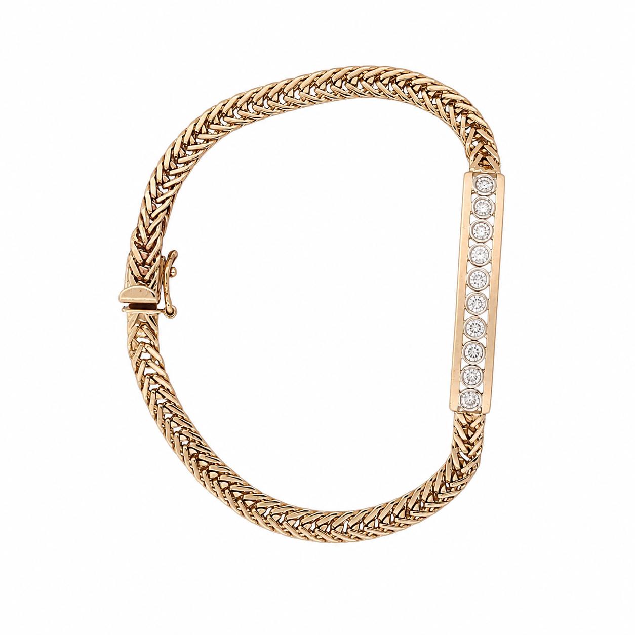 Two Tone Gold 0.75 CTW Diamond Bar Spiga Link Bracelet 7.25"
