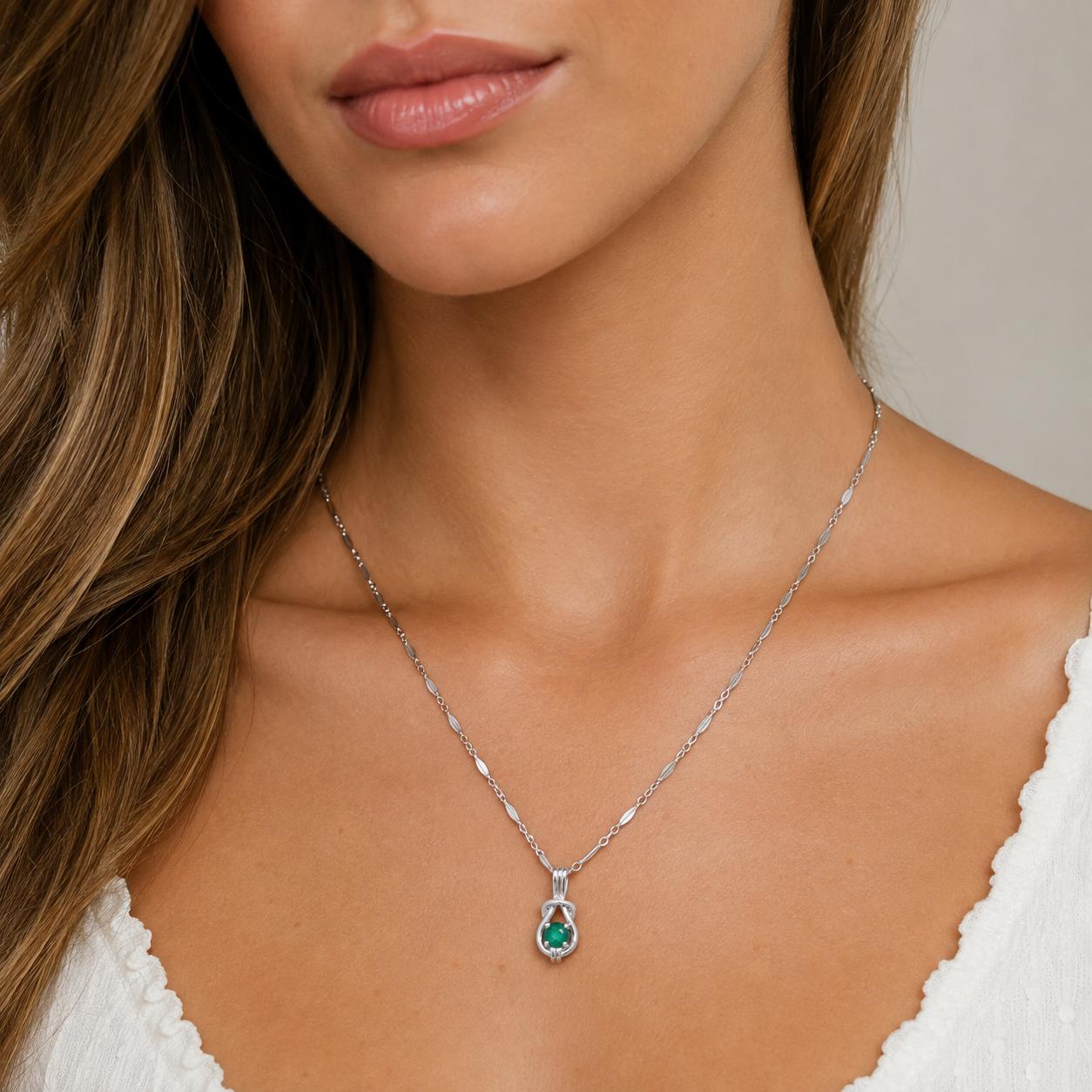 Natural Emerald Pendant Necklace 14K White Gold 0.45 CT 18" Estate